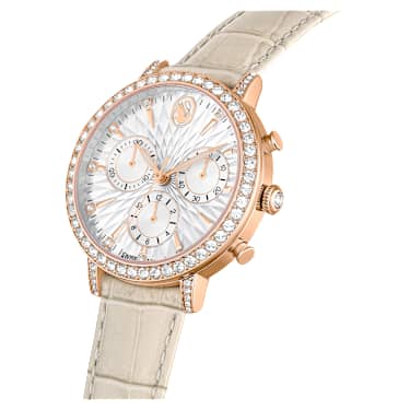 Matrix Tennis Chrono 워치, 스위스 메이드, 레더 스트랩, 베이지, 로즈 골드 톤 피니시 - Swarovski, 5702849