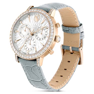 Matrix Tennis Chrono 워치, 스위스 메이드, 레더 스트랩, 그레이, 샴페인 골드 톤 피니시 - Swarovski, 5702851