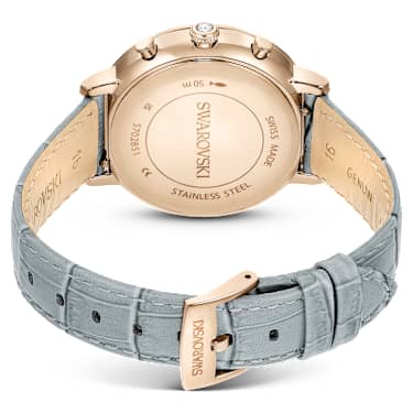 Matrix Tennis Chrono 워치, 스위스 메이드, 레더 스트랩, 그레이, 샴페인 골드 톤 피니시 - Swarovski, 5702851