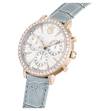 Matrix Tennis Chrono 워치, 스위스 메이드, 레더 스트랩, 그레이, 샴페인 골드 톤 피니시 - Swarovski, 5702851