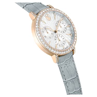 Matrix Tennis Chrono 워치, 스위스 메이드, 레더 스트랩, 그레이, 샴페인 골드 톤 피니시 - Swarovski, 5702851