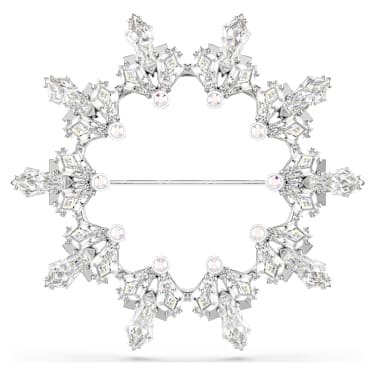Idyllia brooch, Mixed cuts, Snowflake, White, Rhodium plated - Swarovski, 5705397