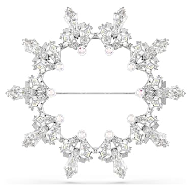 Idyllia brooch, Mixed cuts, Snowflake, White, Rhodium plated - Swarovski, 5705397