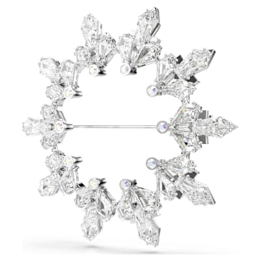 Idyllia brooch, Mixed cuts, Snowflake, White, Rhodium plated - Swarovski, 5705397