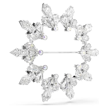 Idyllia brooch, Mixed cuts, Snowflake, White, Rhodium plated - Swarovski, 5705397