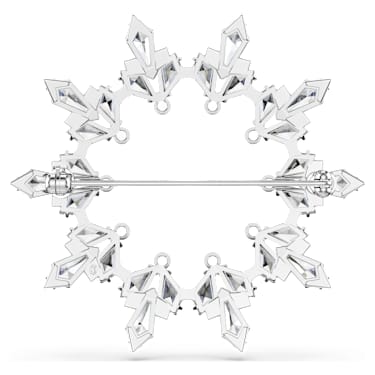 Idyllia brooch, Mixed cuts, Snowflake, White, Rhodium plated - Swarovski, 5705397