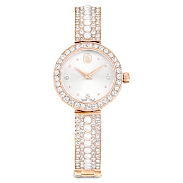 Matrix Pearl Bangle watch, Swiss Made, Crystal bracelet, White, Rose gold-tone finish - Swarovski, 5705406