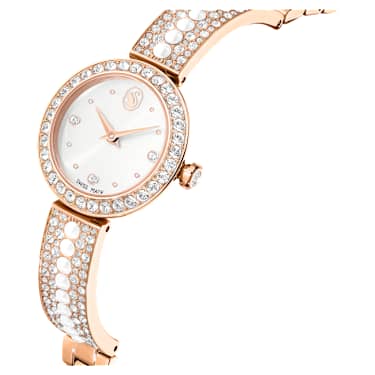 Matrix Pearl Bangle Uhr, Schweizer Produktion, Kristallarmband, Weiß, Roségoldfarbenes Finish - Swarovski, 5705406