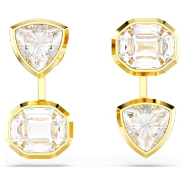 Imber earring jackets, Asymmetrical design, Mixed cuts, White, Gold-tone plated - Swarovski, 5705461
