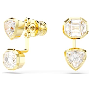 Imber earring jackets, Asymmetrical design, Mixed cuts, White, Gold-tone plated - Swarovski, 5705461