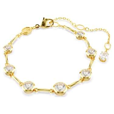Imber Tennis 브레이슬릿, 라운드 컷 믹스, 화이트, 골드 톤 플래팅 - Swarovski, 5705465