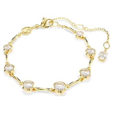 Imber Tennis 브레이슬릿, 라운드 컷 믹스, 화이트, 골드 톤 플래팅 - Swarovski, 5705465
