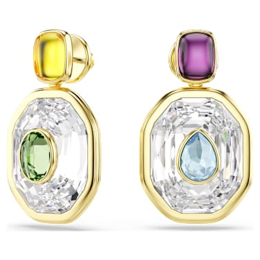 Chroma damla küpeler, Asimetrik tasarım, Sekizgen kesim, Çok renkli, 18k altın rengi yüzey - Swarovski, 5705582