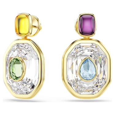 Pendientes Chroma, Diseño asimétrico, Talla octogonal, Multicolores, Baño tono oro - Swarovski, 5705582