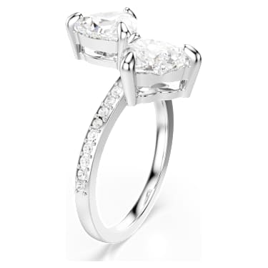 Mesmera open ring, Heart cut, Pavé, White, Rhodium plated | Swarovski