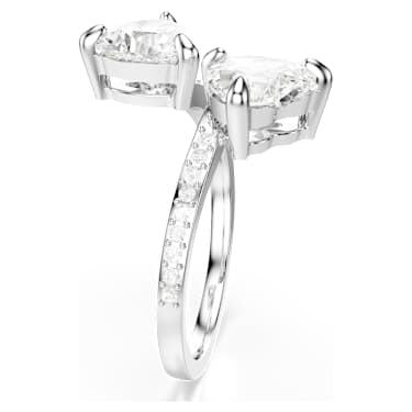 Mesmera Attract open ring, Heart cut, Pavé, Heart, White, Silver-tone finish - Swarovski, 5705593
