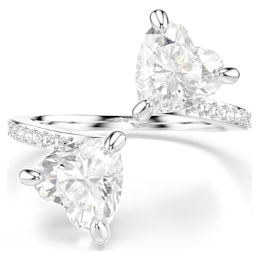Mesmera open ring, Heart cut, Pavé, White, Rhodium plated | Swarovski