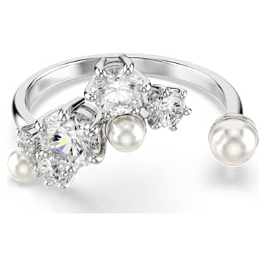 Constella open ring, Crystal pearl, Round cuts, White, Rhodium plated - Swarovski, 5705596