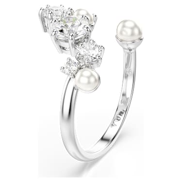 Constella open ring, Crystal pearl, Round cuts, White, Rhodium plated - Swarovski, 5705596