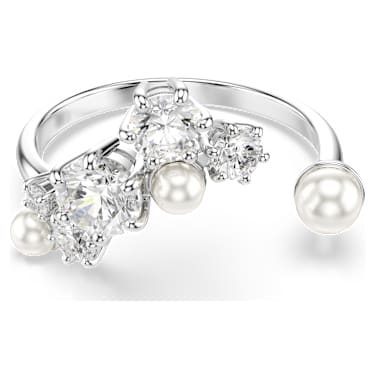 Constella open ring, Crystal pearl, Round cuts, White, Rhodium plated - Swarovski, 5705600