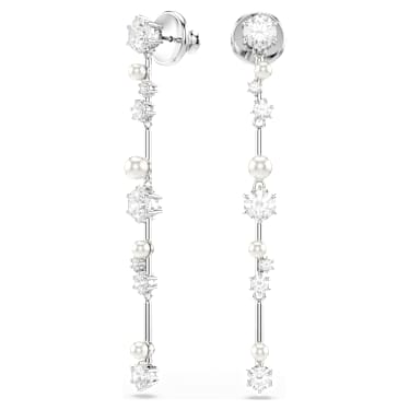 Constella 드롭 이어링, 크리스털 펄, 라운드 컷, 화이트, 로듐 플래팅 - Swarovski, 5705614