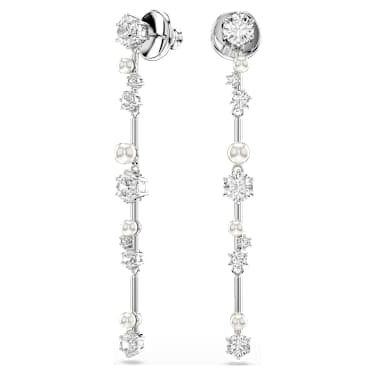 Constella 드롭 이어링, 크리스털 펄, 라운드 컷, 화이트, 로듐 플래팅 - Swarovski, 5705614