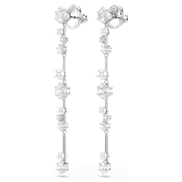Constella 드롭 이어링, 크리스털 펄, 라운드 컷, 화이트, 로듐 플래팅 - Swarovski, 5705614