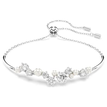 Constella bangle, Crystal pearl, Round cuts, White, Rhodium plated - Swarovski, 5705618