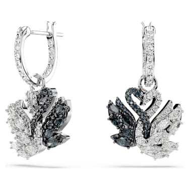 Pendientes Swan, Cisne, Negros, Combinación de acabados metálicos - Swarovski, 5705728