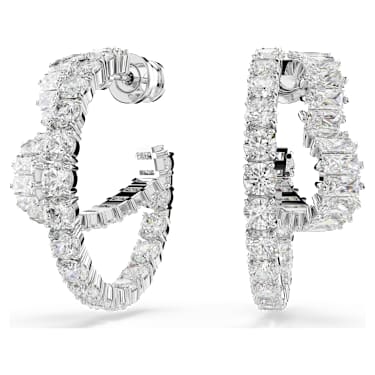 Orecchini a cerchio Matrix, Taglio misto, Cuore, Bianchi, Placcato rodio - Swarovski, 5705748