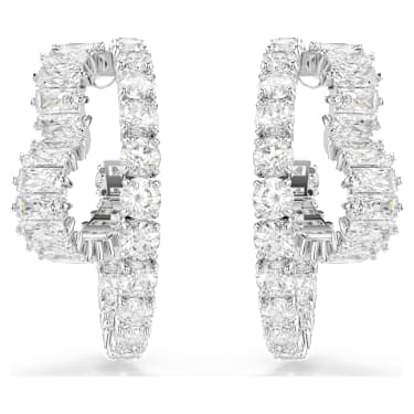 Obročasti uhani Matrix, Mešani rezi, Srce, Beli, Prevleka iz rodija - Swarovski, 5705748