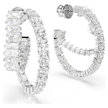 Obročasti uhani Matrix, Mešani rezi, Srce, Beli, Prevleka iz rodija - Swarovski, 5705748
