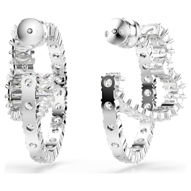 Obročasti uhani Matrix, Mešani rezi, Srce, Beli, Prevleka iz rodija - Swarovski, 5705748