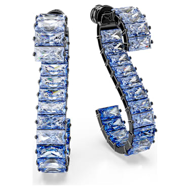 Matrix 드롭 이어링, 바게트 컷, 블루, 루테늄 플래팅 - Swarovski, 5705780