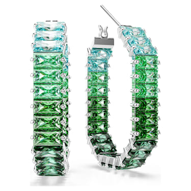 Anneaux d'oreilles Matrix, Taille baguette, Forme octogonale, Dégradé de couleur, Vertes, Métal rhodié - Swarovski, 5705787