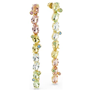 Gema drop earrings, Asymmetrical design, Mixed cuts, Long, Multicoloured, Gold-tone plated - Swarovski, 5705809