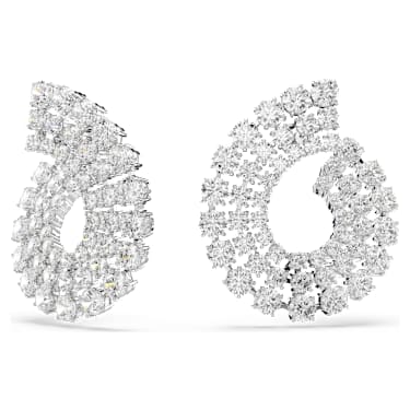 Matrix hoop earrings, Mixed round cuts, White, Rhodium plated - Swarovski, 5705834