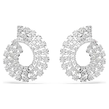 Matrix hoop earrings, Mixed round cuts, White, Rhodium plated - Swarovski, 5705834