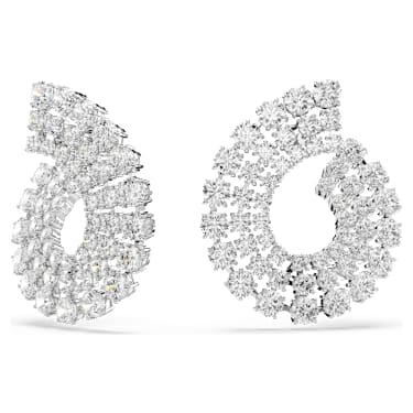 Cercei rotunzi Matrix, Diverse tăieturi rotunde, Albi, Placat cu rodiu - Swarovski, 5705834