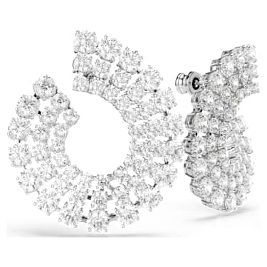Pendientes de aro Matrix, Tallas redondas combinadas, Blancos, Baño de rodio - Swarovski, 5705834