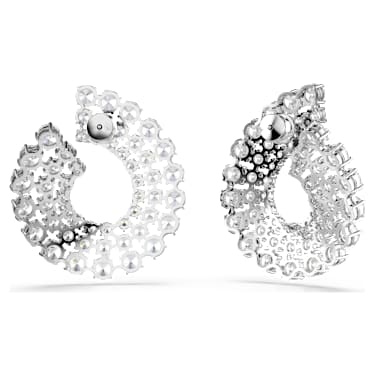Cercei rotunzi Matrix, Diverse tăieturi rotunde, Albi, Placat cu rodiu - Swarovski, 5705834