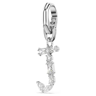 Symbolica charm, J, White, Rhodium plated - Swarovski, 5706330