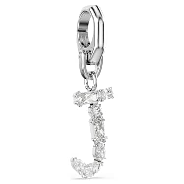 Symbolica charm, J, White, Rhodium plated - Swarovski, 5706330