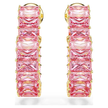 Obročasti uhani Matrix, Bagetni rez, Srce, Majhni, Roza, PVD zlatega odtenka - Swarovski, 5706340