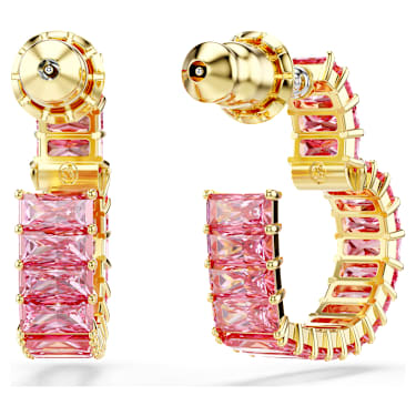 Obročasti uhani Matrix, Bagetni rez, Srce, Majhni, Roza, PVD zlatega odtenka - Swarovski, 5706340