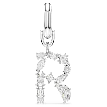 Symbolica charm, R, White, Rhodium plated - Swarovski, 5707282