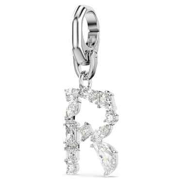 Symbolica charm, R, White, Rhodium plated - Swarovski, 5707282