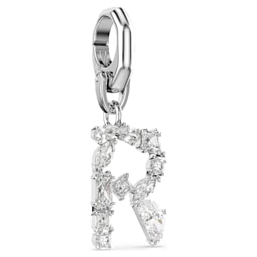 Symbolica charm, R, White, Rhodium plated - Swarovski, 5707282
