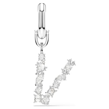 Symbolica charm, V, White, Rhodium plated - Swarovski, 5707285