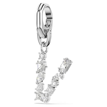 Symbolica charm, V, White, Rhodium plated - Swarovski, 5707285